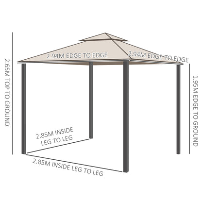 3 X 3(M) Metal Gazebo Outdoor 2-Tier Roof Marquee Party Tent with Netting
