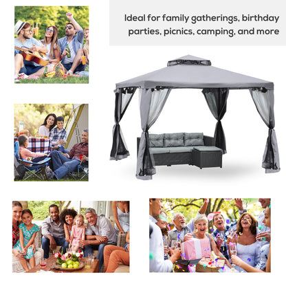 3 X 3(M) Metal Gazebo Outdoor 2-Tier Roof Marquee Party Tent with Netting