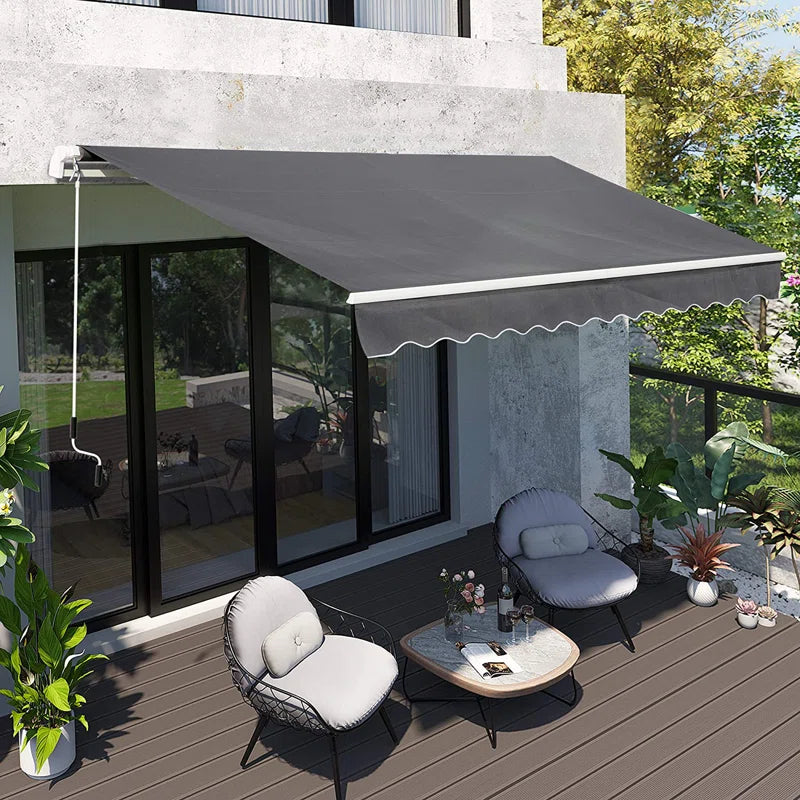 395Cm W X 250Cm D Polyester Cover Retractable Patio Awning