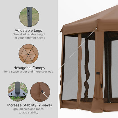3.2M Outdoor Pop up Gazebo Hexagonal Canopy Tent with Mesh Sidewalls Handy Bag