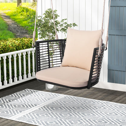 Patio Hanging Rattan Basket Chair Swing Hammock Chair with Cushions