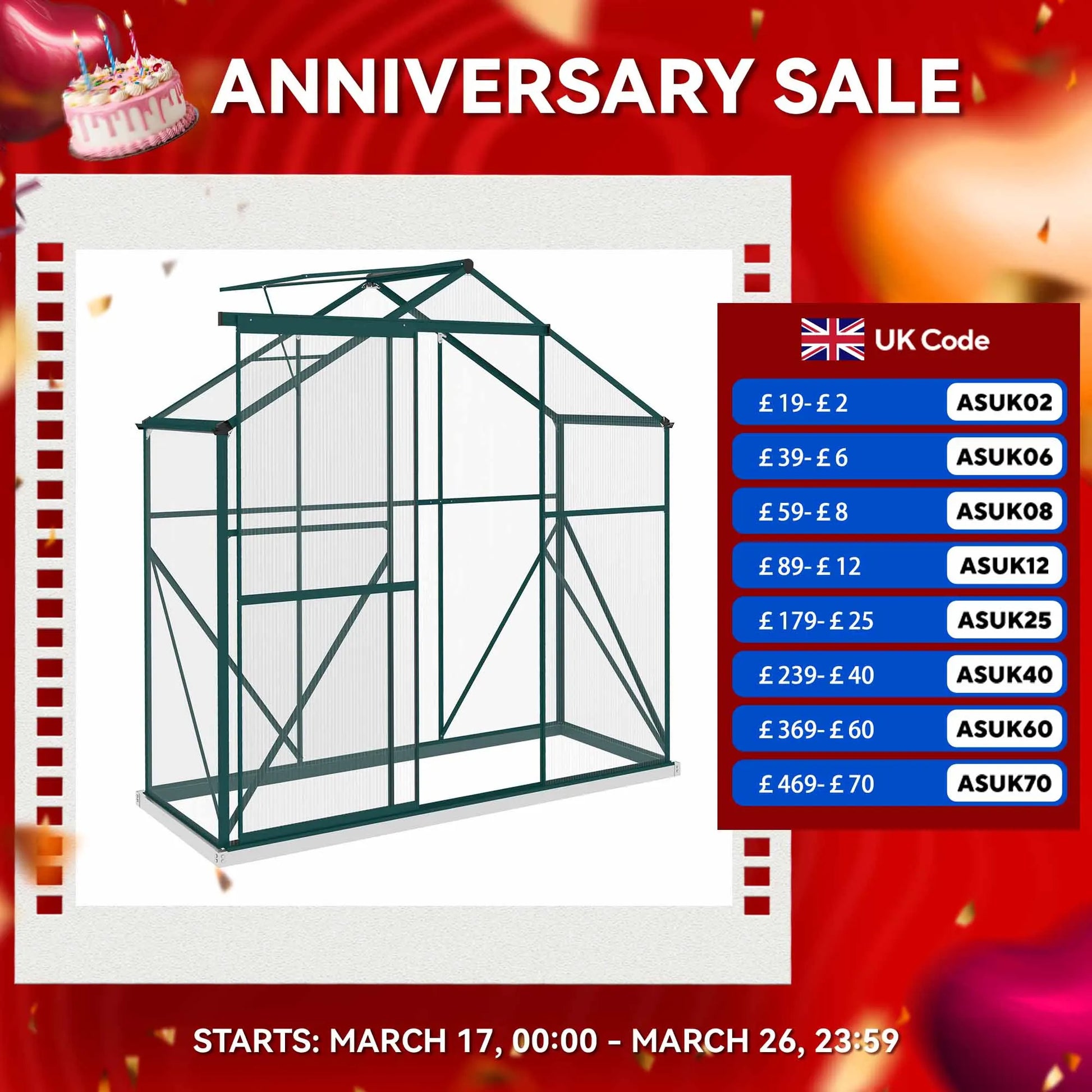 6 X 2.5Ft Aluminium Green House Walk-In Polycarbonate Greenhouse, Green