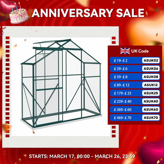 6 X 2.5Ft Aluminium Green House Walk-In Polycarbonate Greenhouse, Green