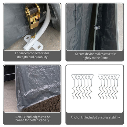 2.8M X 2.4M Garden Garage Storage Tent Metal Frame Bike Shed W/ Zipper Doors
