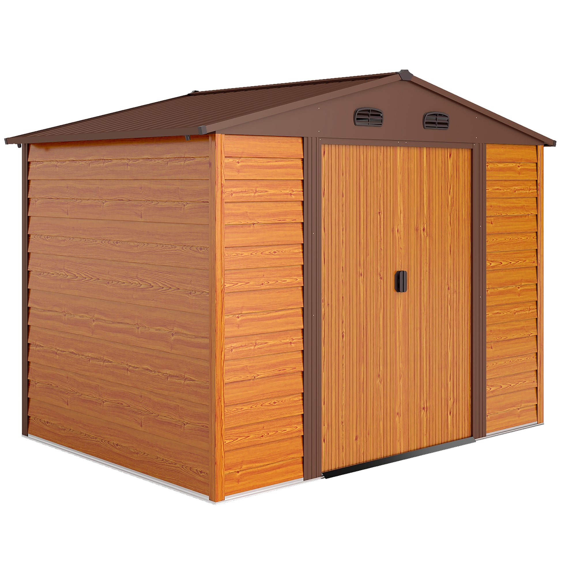 Garden Shed Tool Storage Overlap Construction Sliding Door Brown Wood Grain