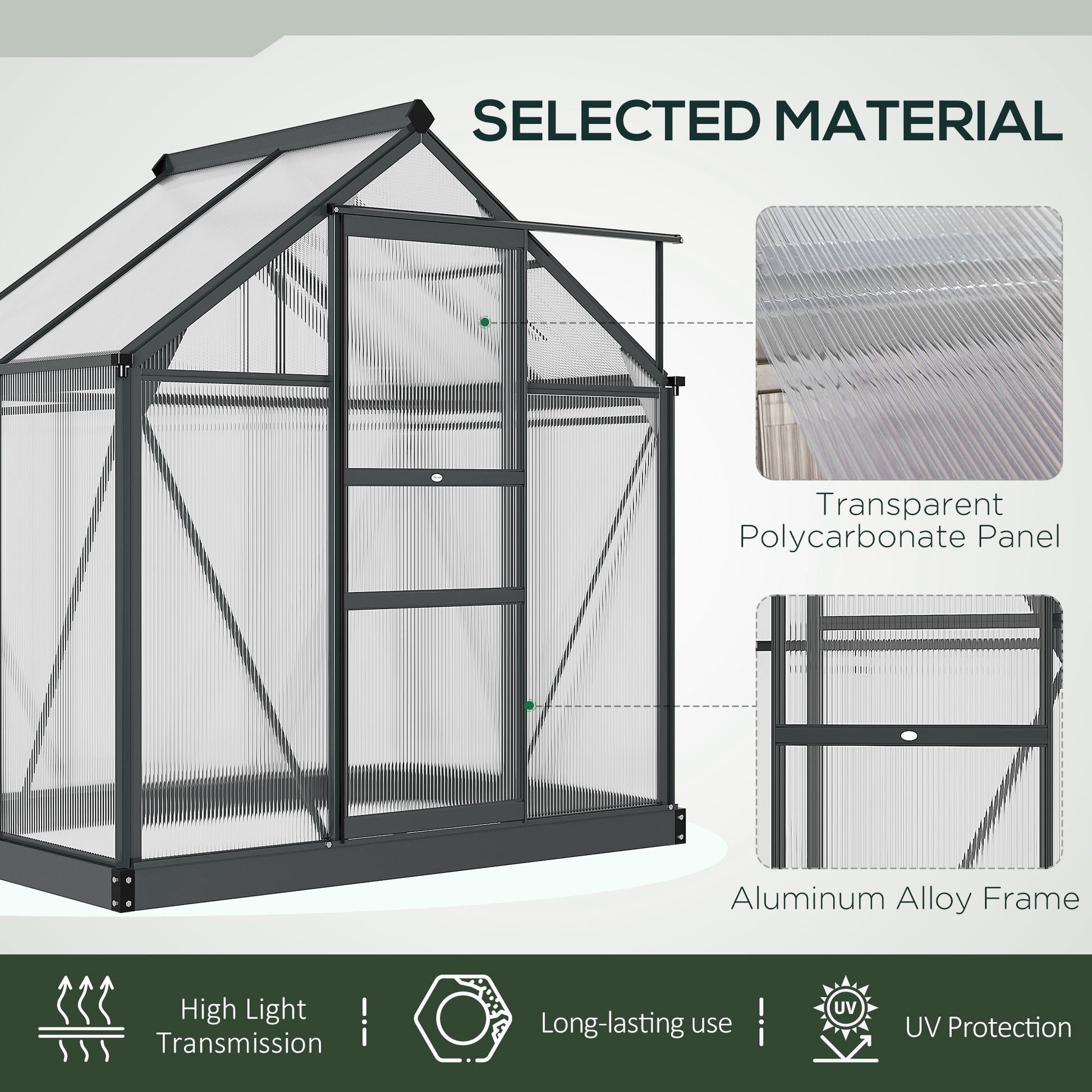 Polycarbonate Walk-In Garden Greenhouse Aluminium Frame Slide Door Window
