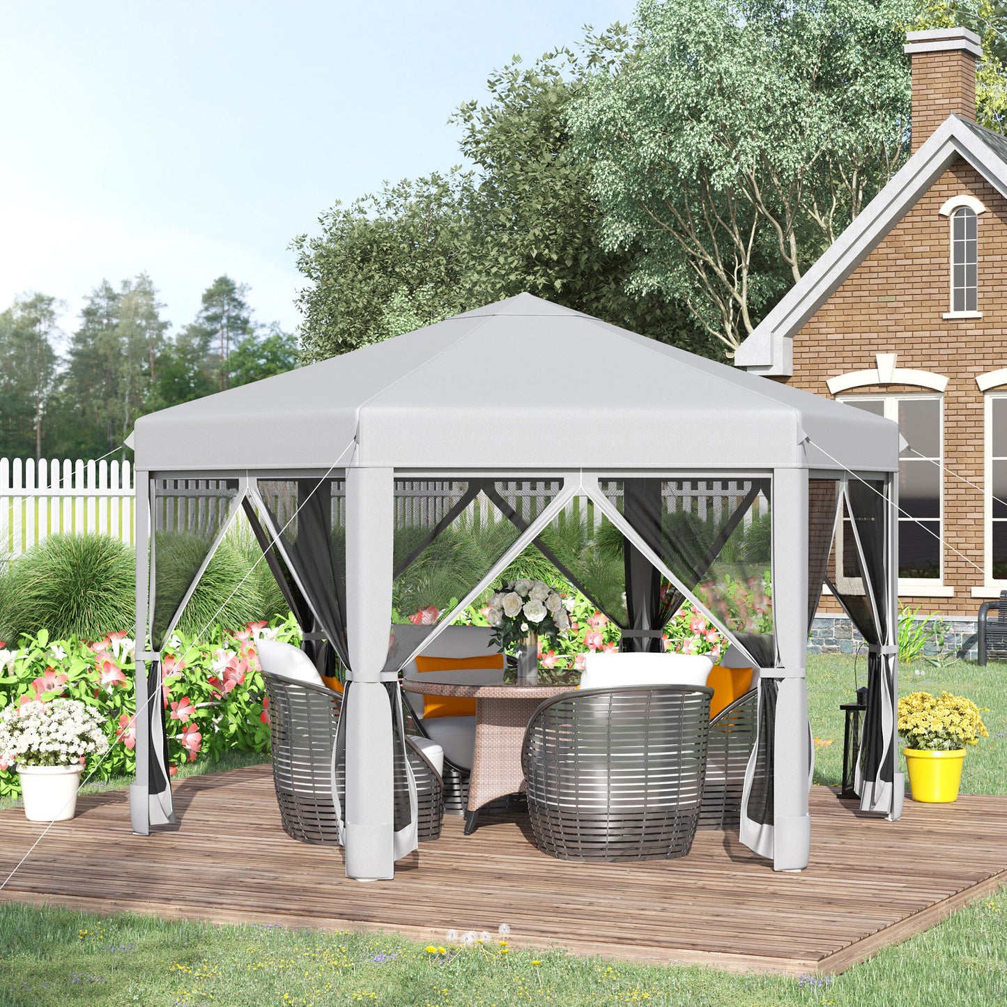 3.2M Outdoor Pop up Gazebo Hexagonal Canopy Tent with Mesh Sidewalls Handy Bag