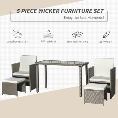 5 Pcs Rattan Garden Sofa Set Wicker Furniture Set with Cushion Footrest