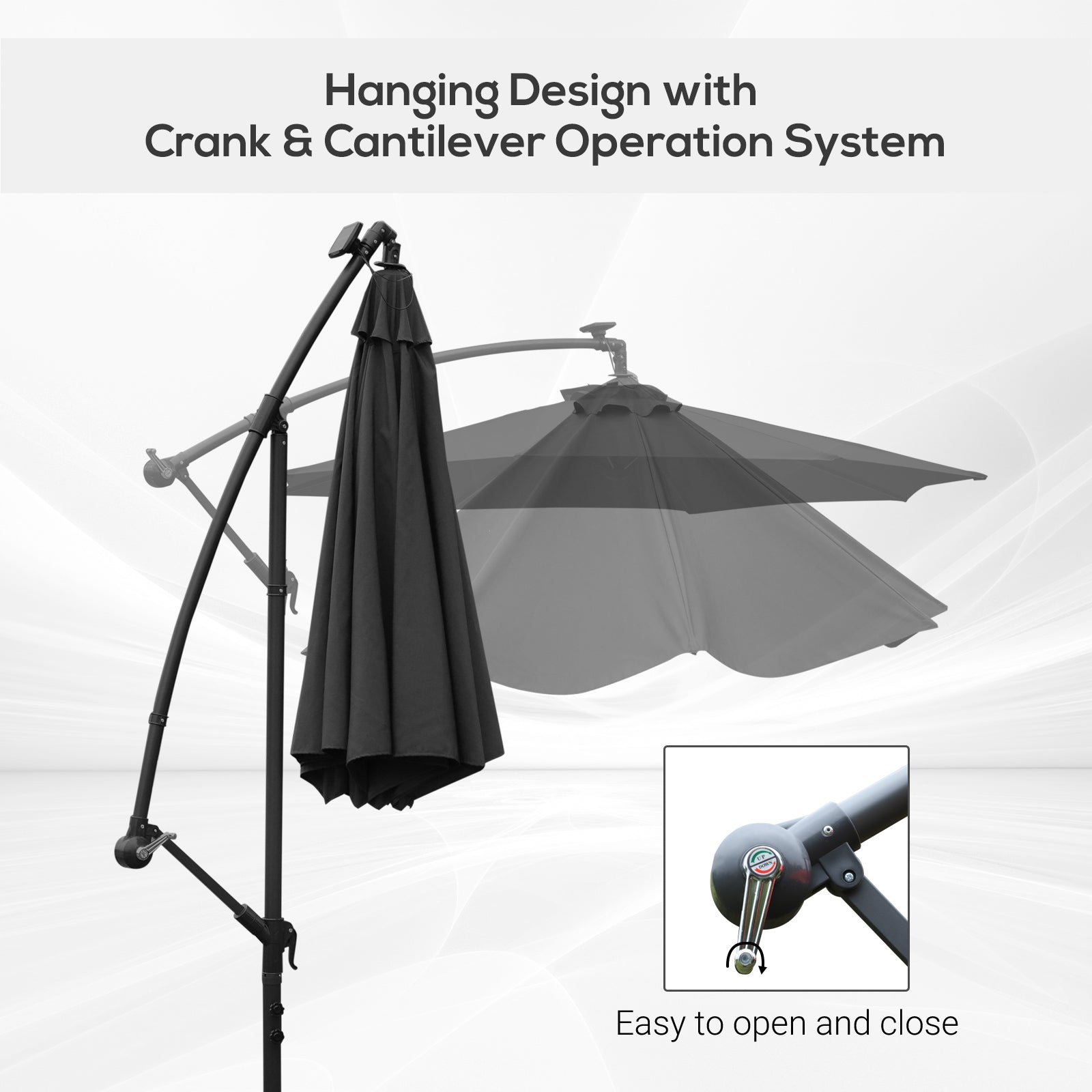 3(M) LED Patio Banana Umbrella Cantilever Parasol W/ Solar Lights Crank Handle