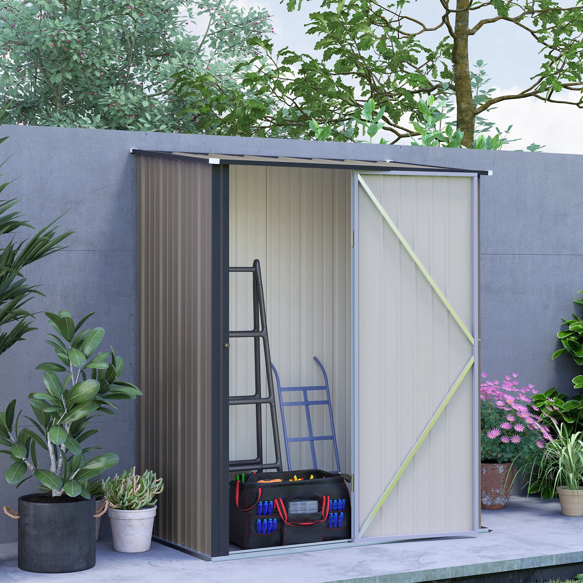 Outdoor Storage Shed Steel Garden Shed W/ Lockable Door for Garden