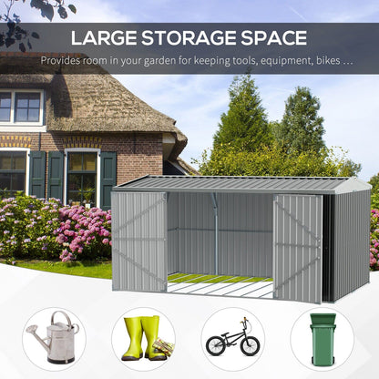 Outdoor Metal Garden Storage Shed W/ Lockable Door for Backyard Patio Lawn Grey