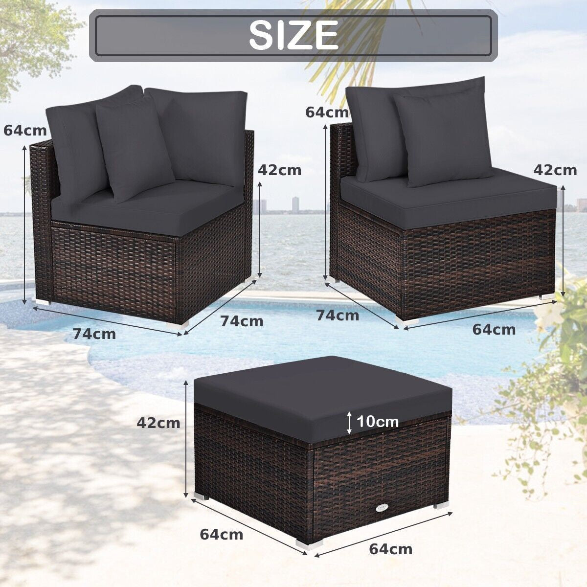4 PCS Rattan Patio Conversation Set Outdoor Furniture Sofa Set W/ Coffee Table