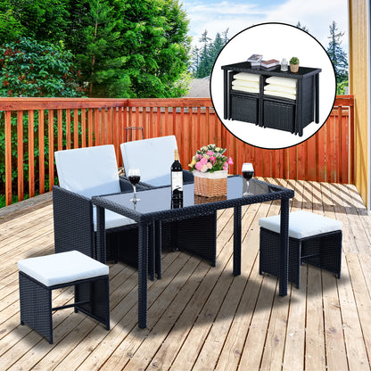 5 Pcs Rattan Garden Sofa Set Wicker Furniture Set with Cushion Footrest