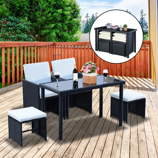 5 Pcs Rattan Garden Sofa Set Wicker Furniture Set with Cushion Footrest