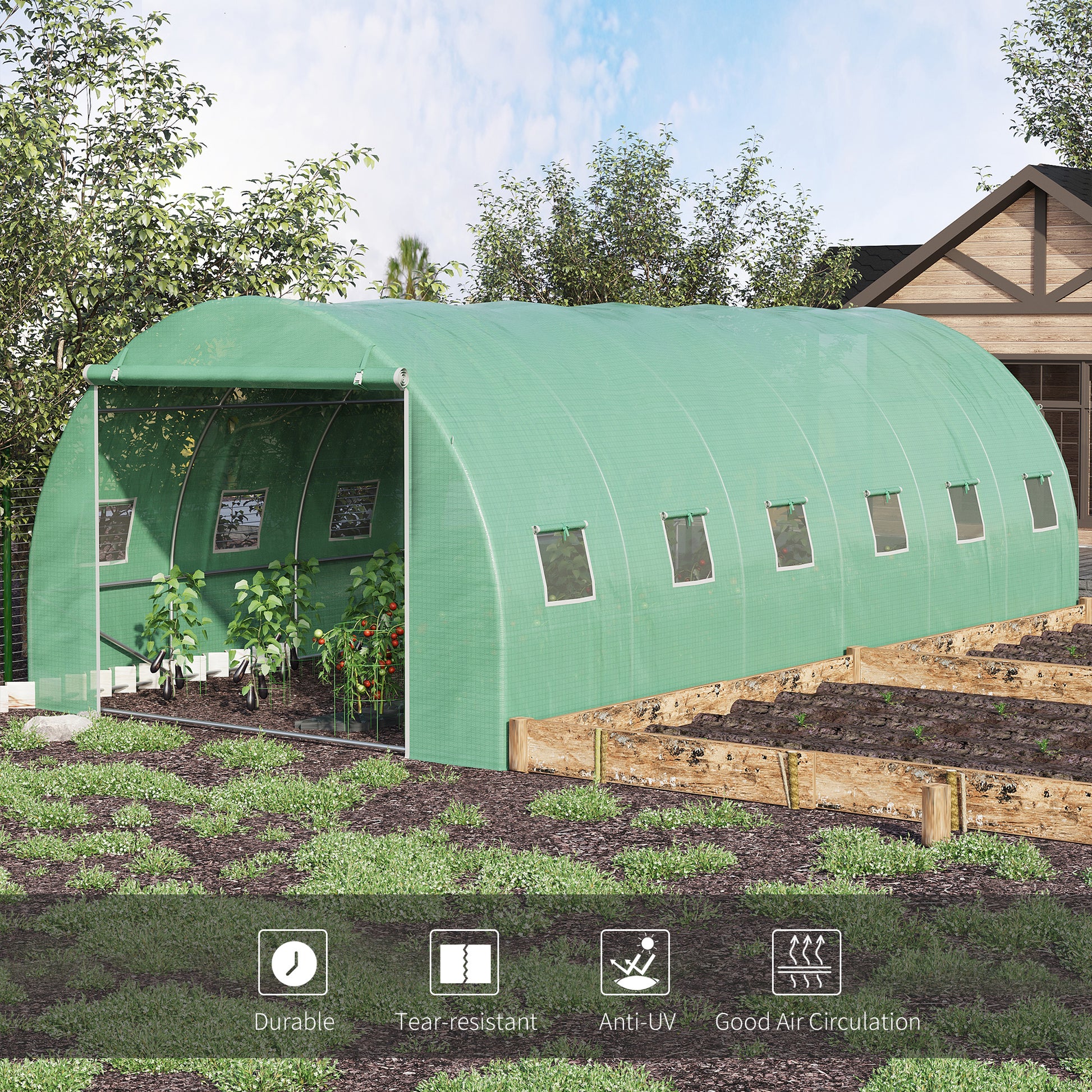 Greenhouse Polytunnel Flower Walk-In Shed Growing Steel Outdoor W/ Zipped Door