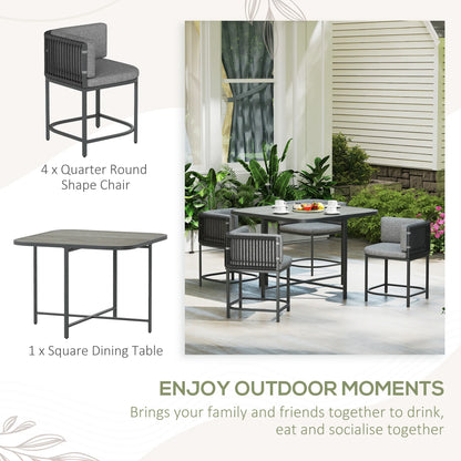 4 Seater Rattan Dining Set with Cushions, Charcoal Grey