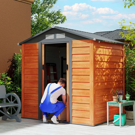 Garden Shed Tool Storage Overlap Construction Sliding Door Brown Wood Grain