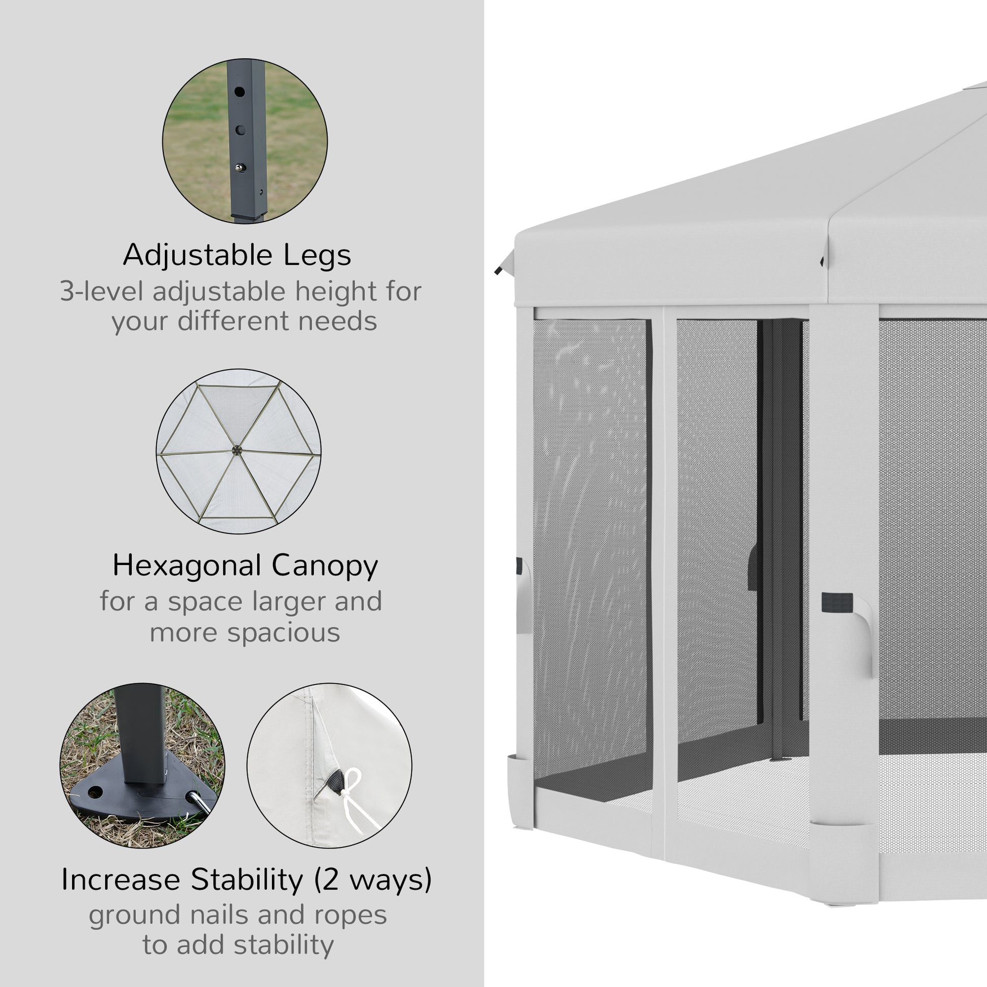 3.2M Outdoor Pop up Gazebo Hexagonal Canopy Tent with Mesh Sidewalls Handy Bag