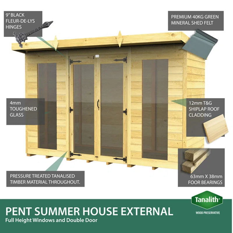 16Ft X 5Ft Pent Summer House (Full Height Window)