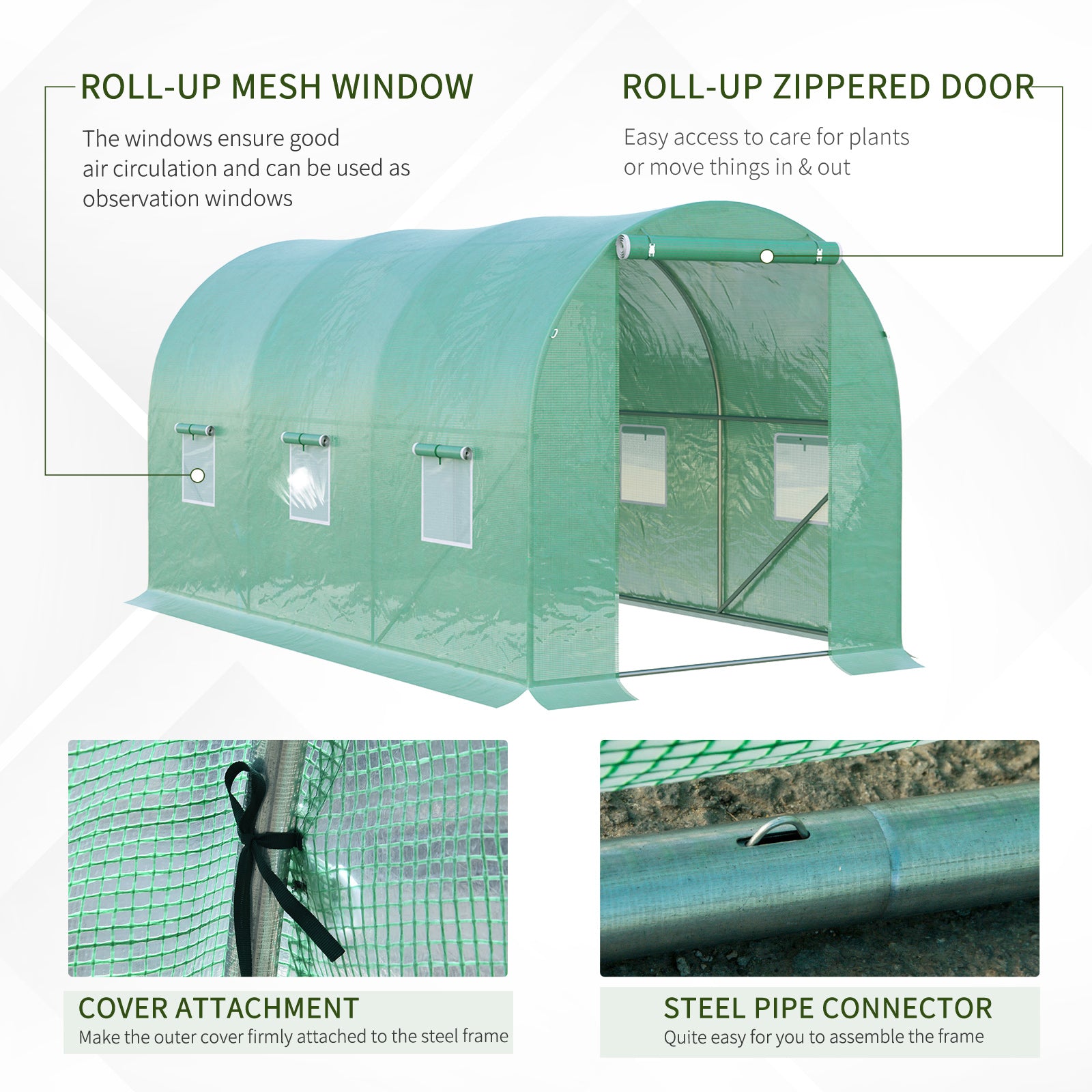 Greenhouse Polytunnel Flower Walk-In Shed Growing Steel Outdoor W/ Zipped Door