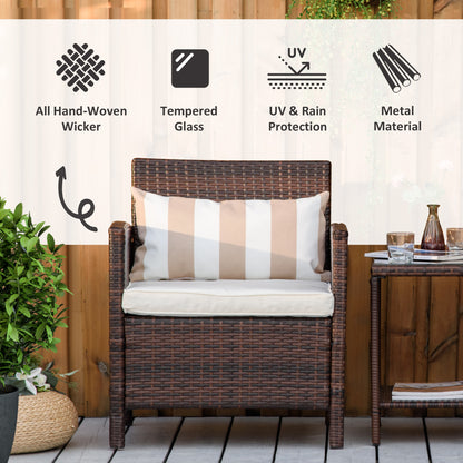3 Pcs Rattan Outdoor Patio Set 2 Cushioned Single Sofa Coffee Table Conservatory