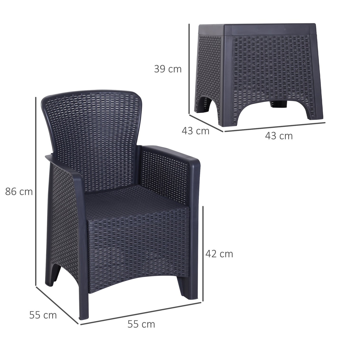 Garden Outdoor 3 Pcs Rattan Furniture Set 2 Arm Chair W/ Cushion 1 Coffee Table