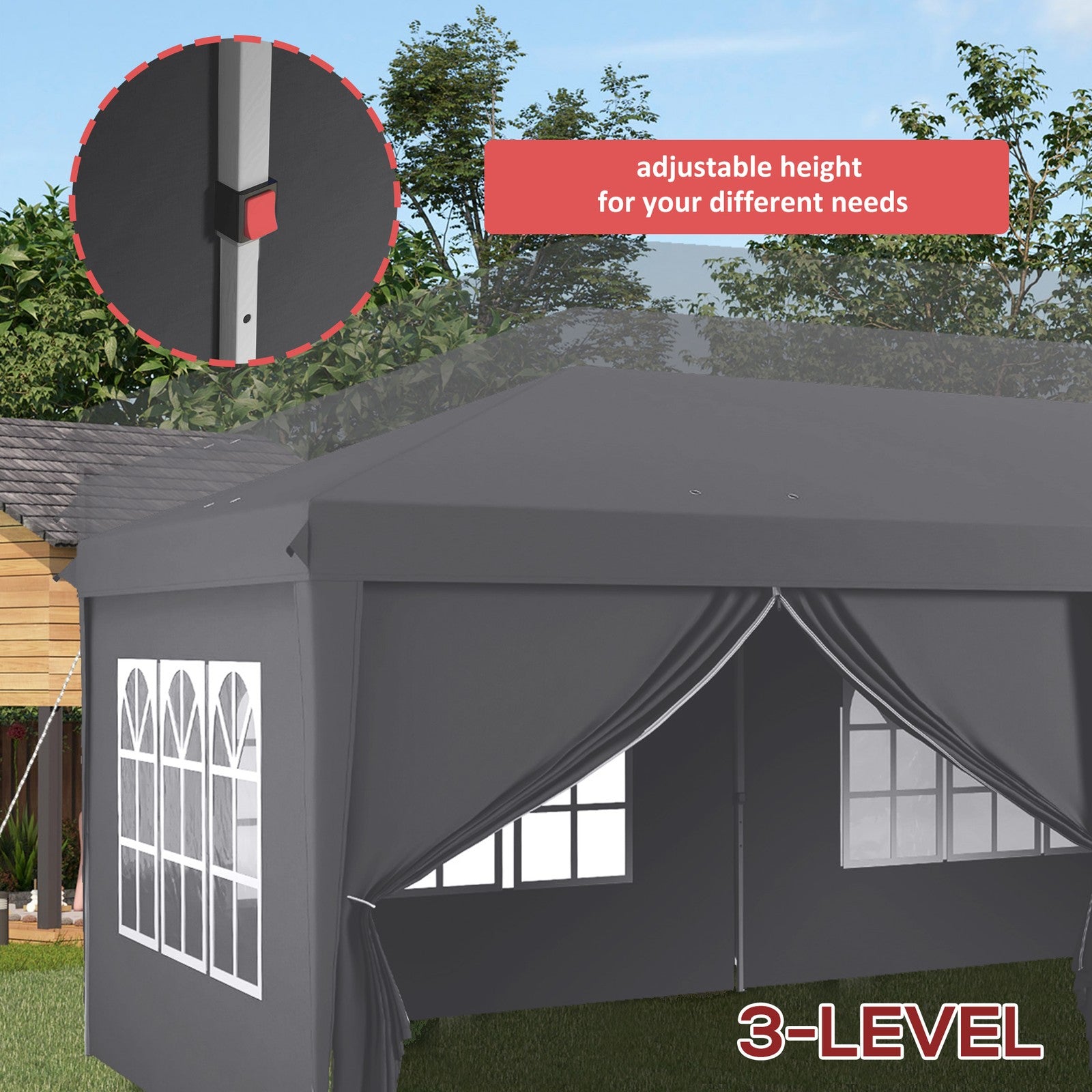 Outsunny 3 X 6M Pop up Gazebo Height Adjustable Party Tent W/ Storage Bag Grey