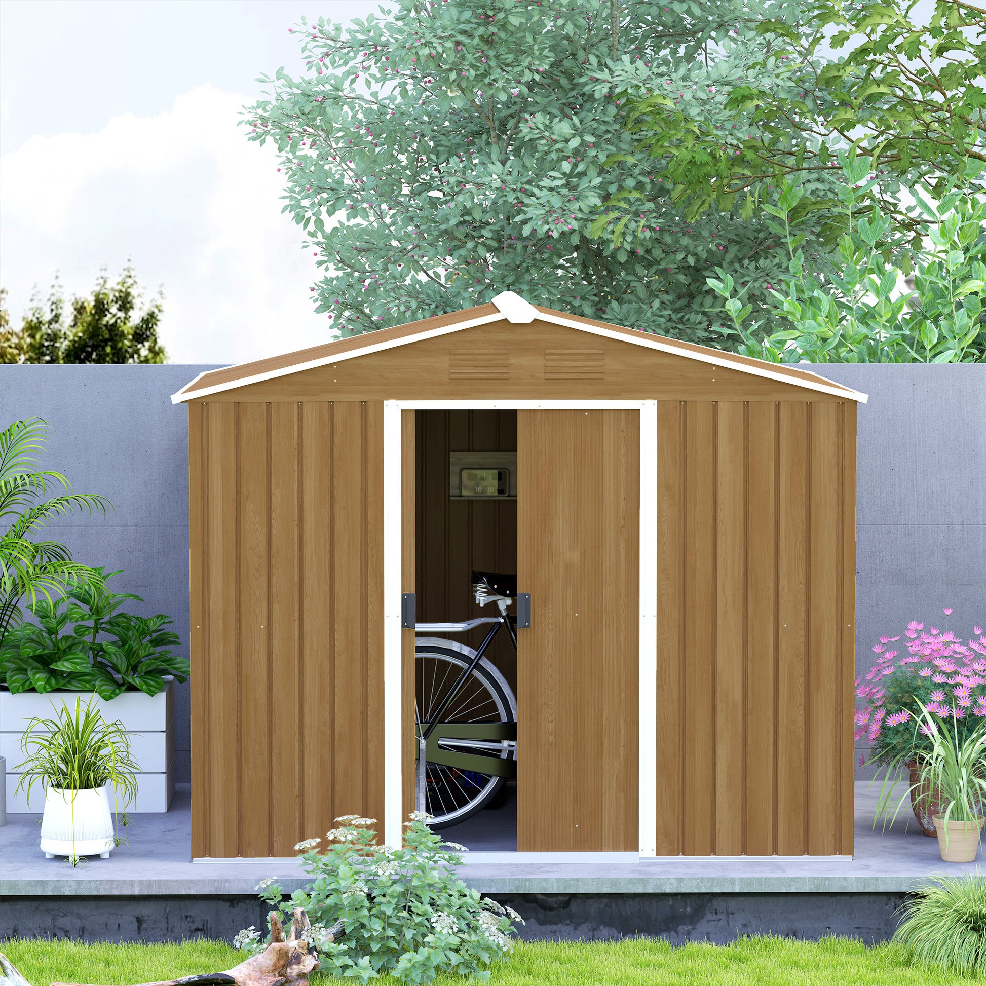 Garden Storage Shed with Ventilation Double Sliding Door Outdoor Tool Box