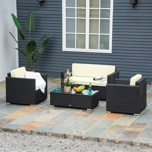4 Pieces Rattan Sofa Set Chair Seat Furniture Patio Wicker Steel Black Garden