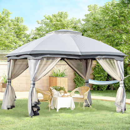3.7 X 3(M) Outdoor Metal Gazebo 2-Tier Roof Sidewalls Pavilion Marquee Garden
