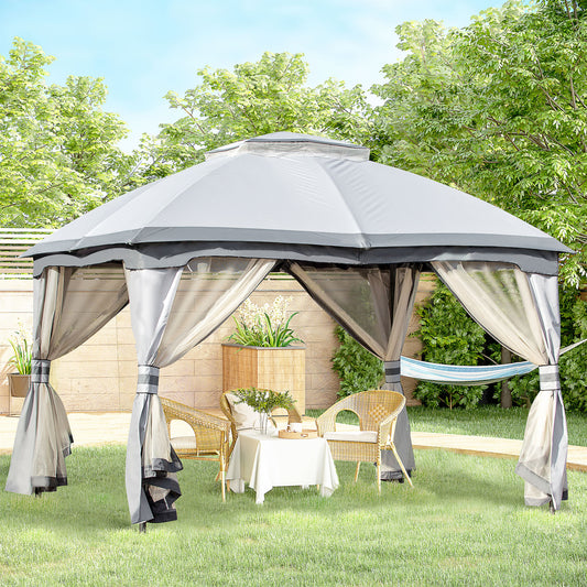 3.7 X 3(M) Outdoor Metal Gazebo 2-Tier Roof Sidewalls Pavilion Marquee Garden
