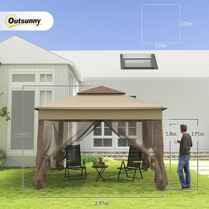 3 X 3(M) Garden Metal Gazebo Party Canopy Tent Sun Shelter W/ Net Curtain Khaki