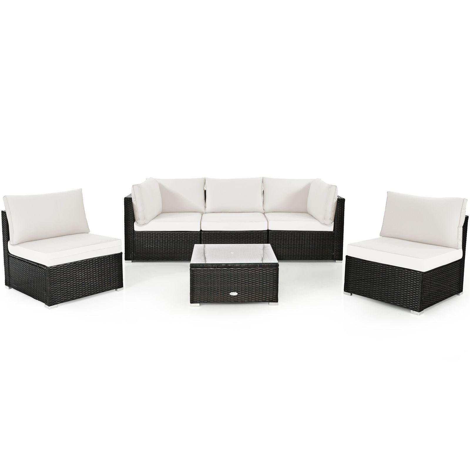 6 Piece Outdoor Rattan Sofa Set with Soft Seat and Back Cushions