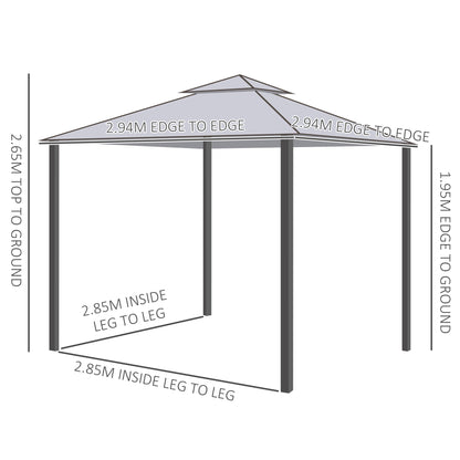 3 X 3(M) Metal Gazebo Outdoor 2-Tier Roof Marquee Party Tent with Netting