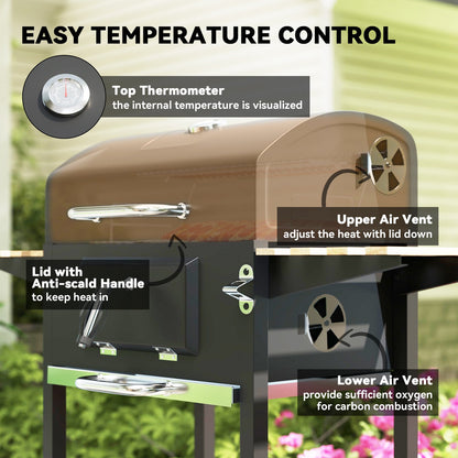 Charcoal BBQ Grill with Height Adjustable Charcoal Pan Outdoor Barbecue Smoker