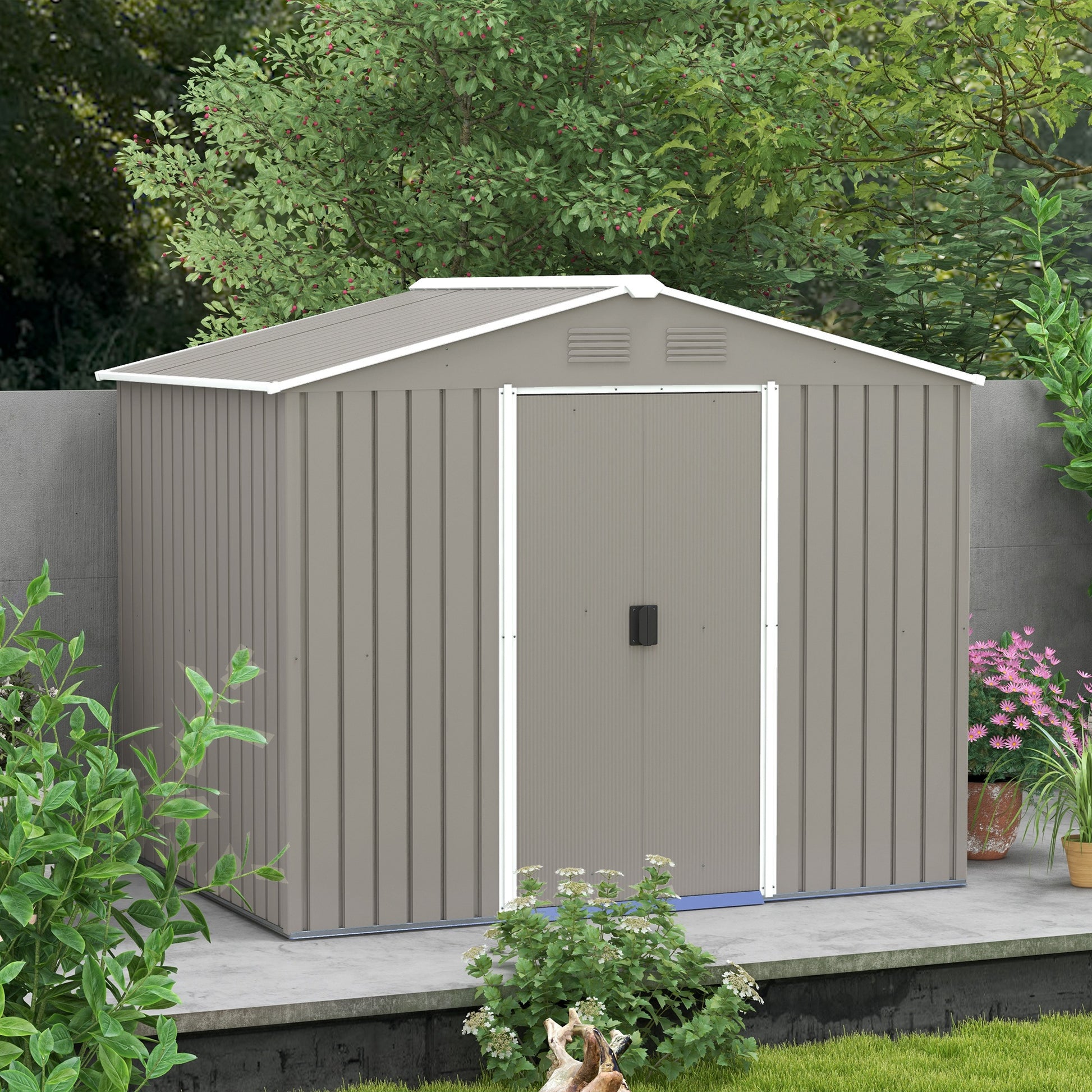 Garden Storage Shed with Ventilation Double Sliding Door Outdoor Tool Box