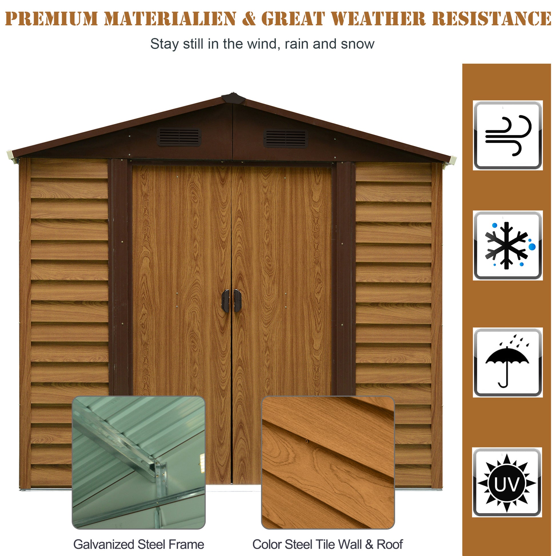 Garden Shed Tool Storage Overlap Construction Sliding Door Brown Wood Grain