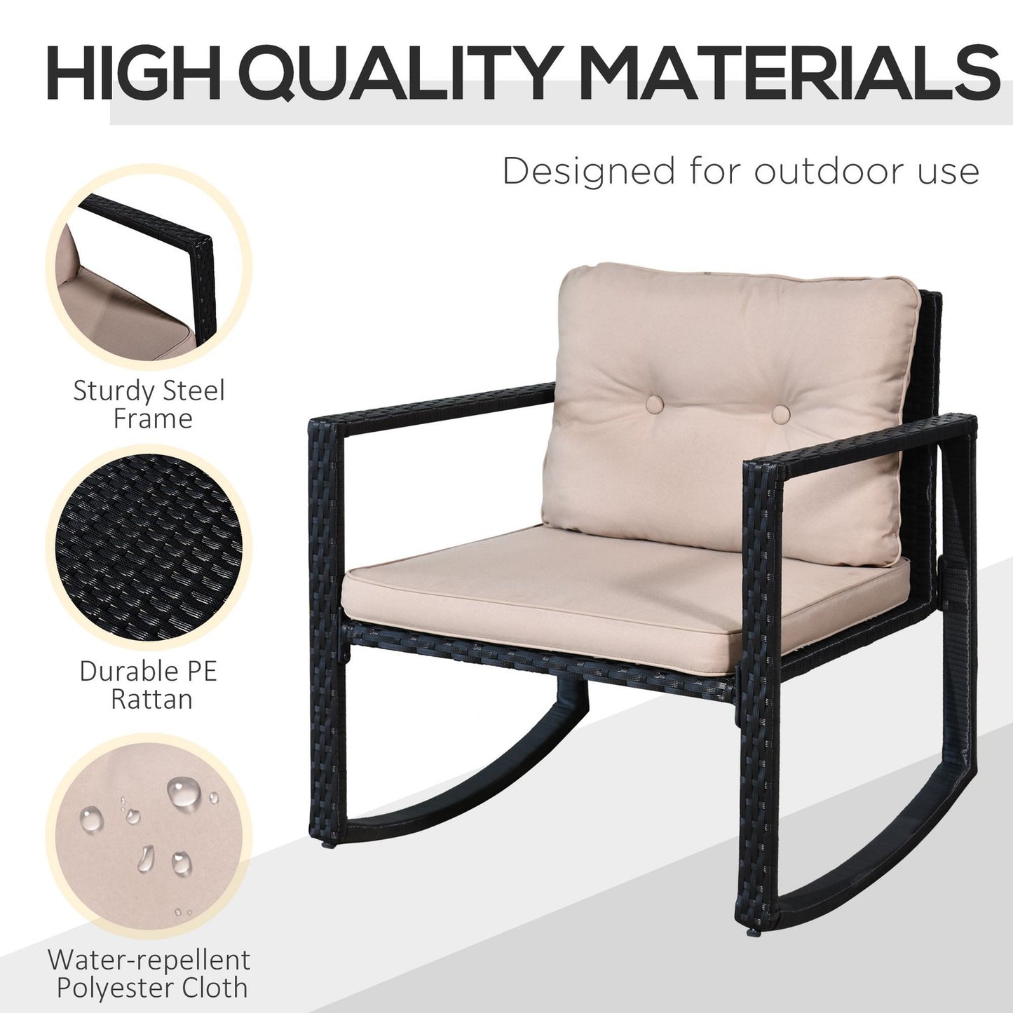 3Pcs Rattan Rocking Set Patio Bistro Table Chairs Conversation W/ Cushion