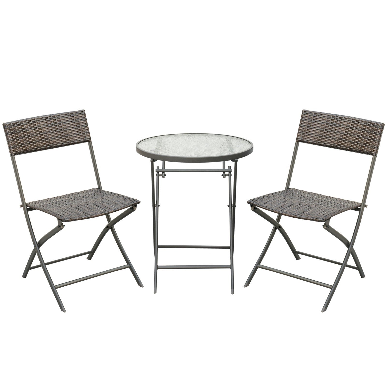 3 Pieces Bistro Set Rattan Furniture Garden Patio Square Table Steel Brown