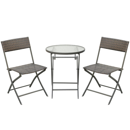 3 Pieces Bistro Set Rattan Furniture Garden Patio Square Table Steel Brown