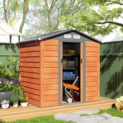 Garden Shed Tool Storage Overlap Construction Sliding Door Brown Wood Grain