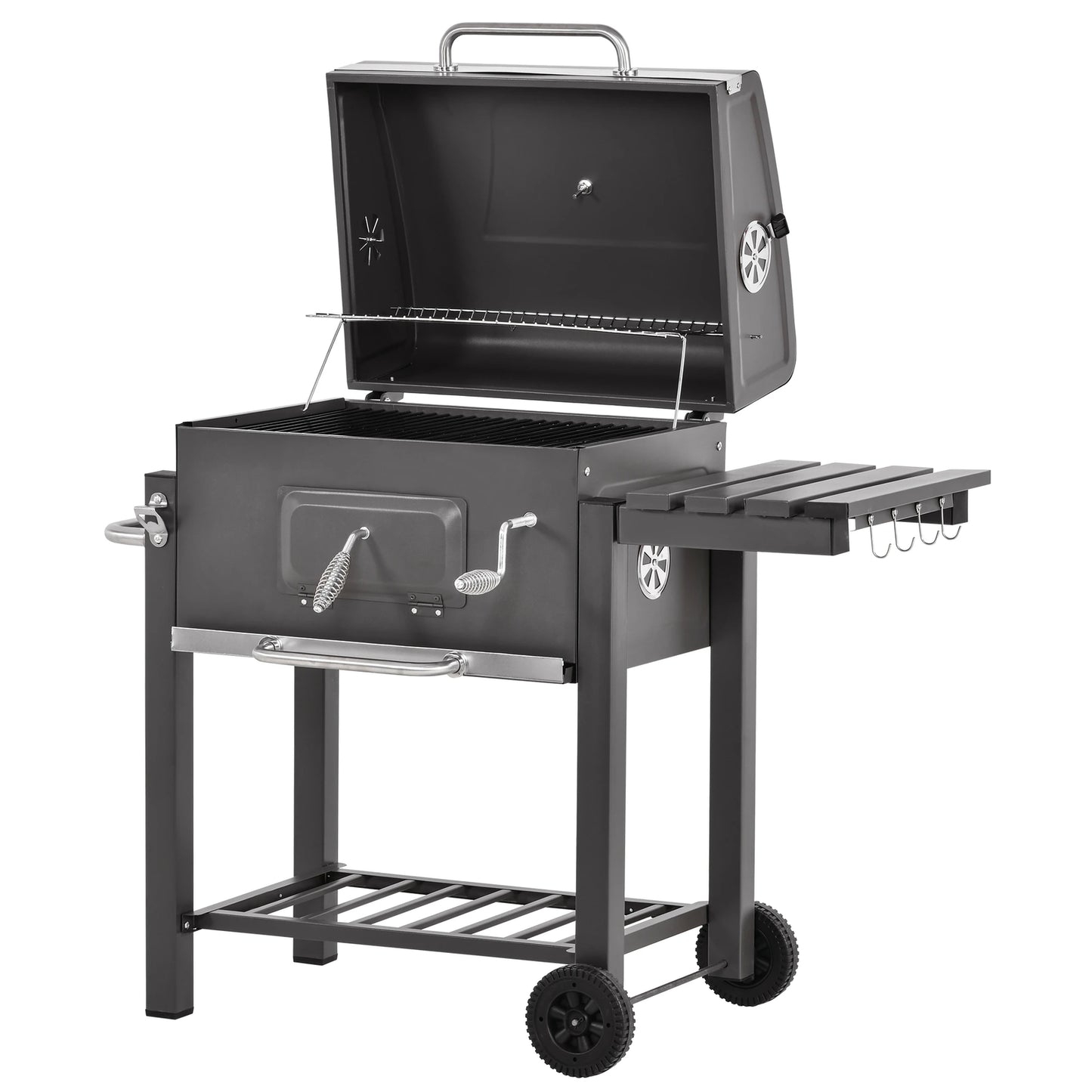Charcoal Grill BBQ Trolley with Adjustable Charcoal Grate, Garden Metal