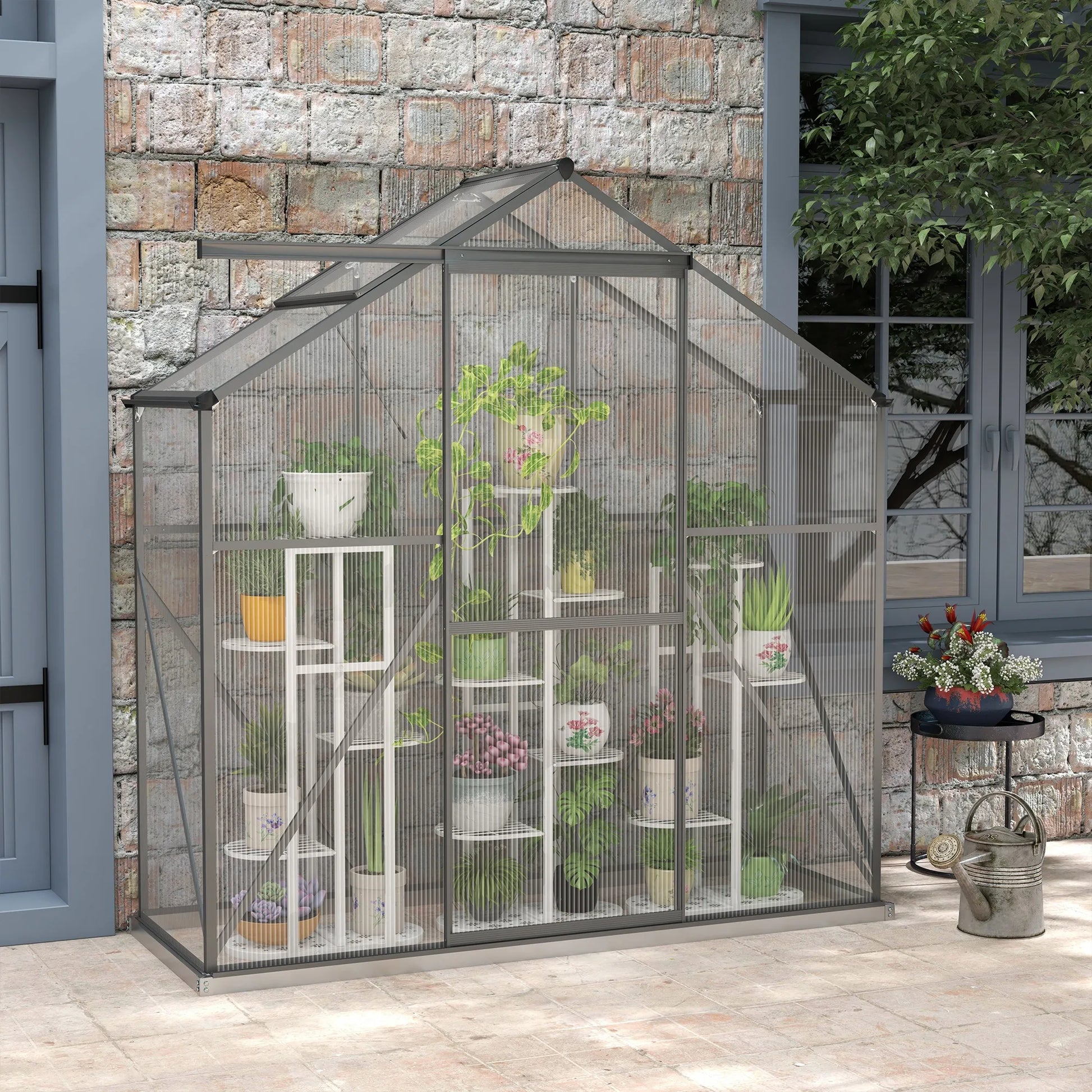 6 X 2.5Ft Aluminium Green House Walk-In Polycarbonate Greenhouse, Dark Grey
