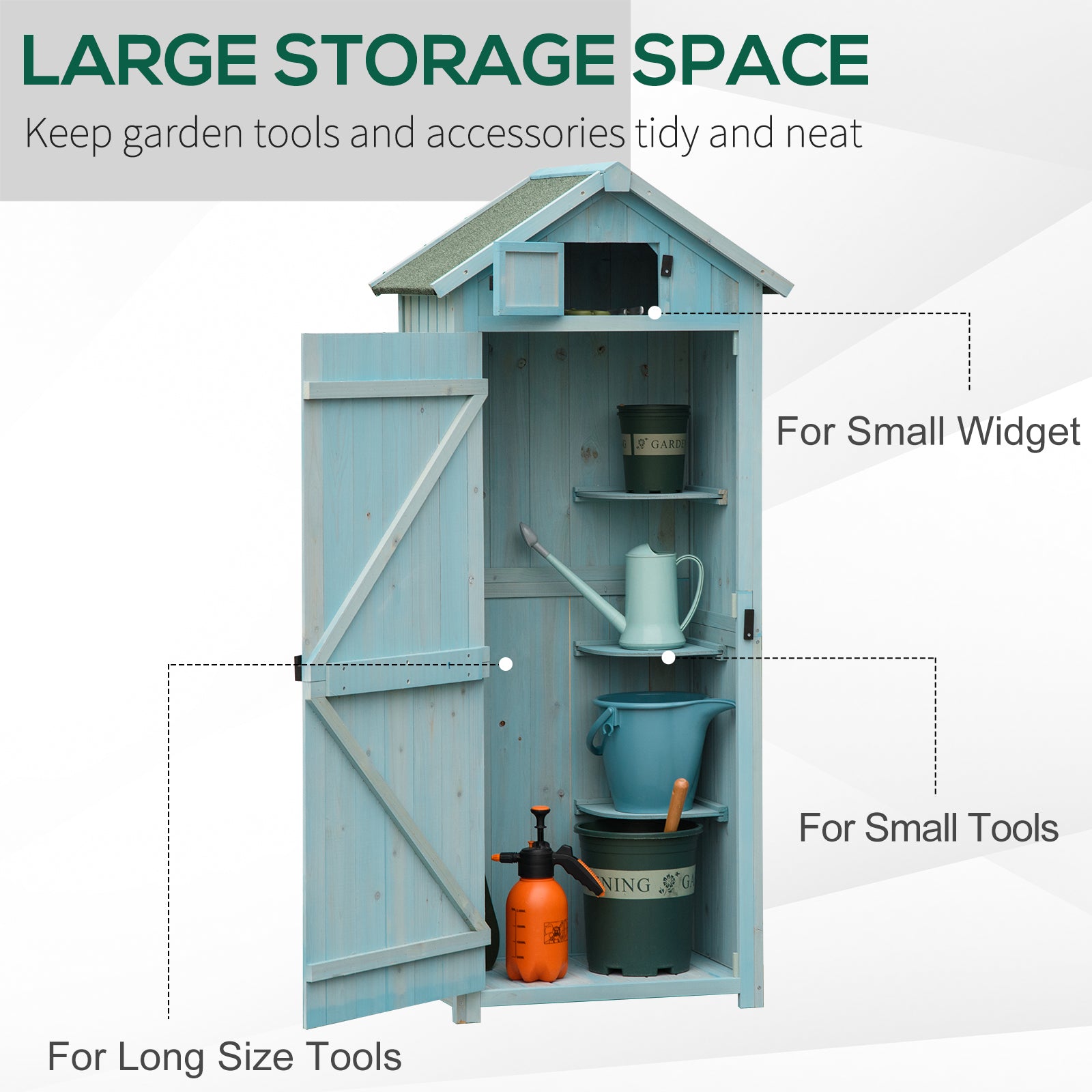 Garden Storage Shed 3 Shelves Tool House W/ Asphalt Roof 77 X 54 X 179 Cm