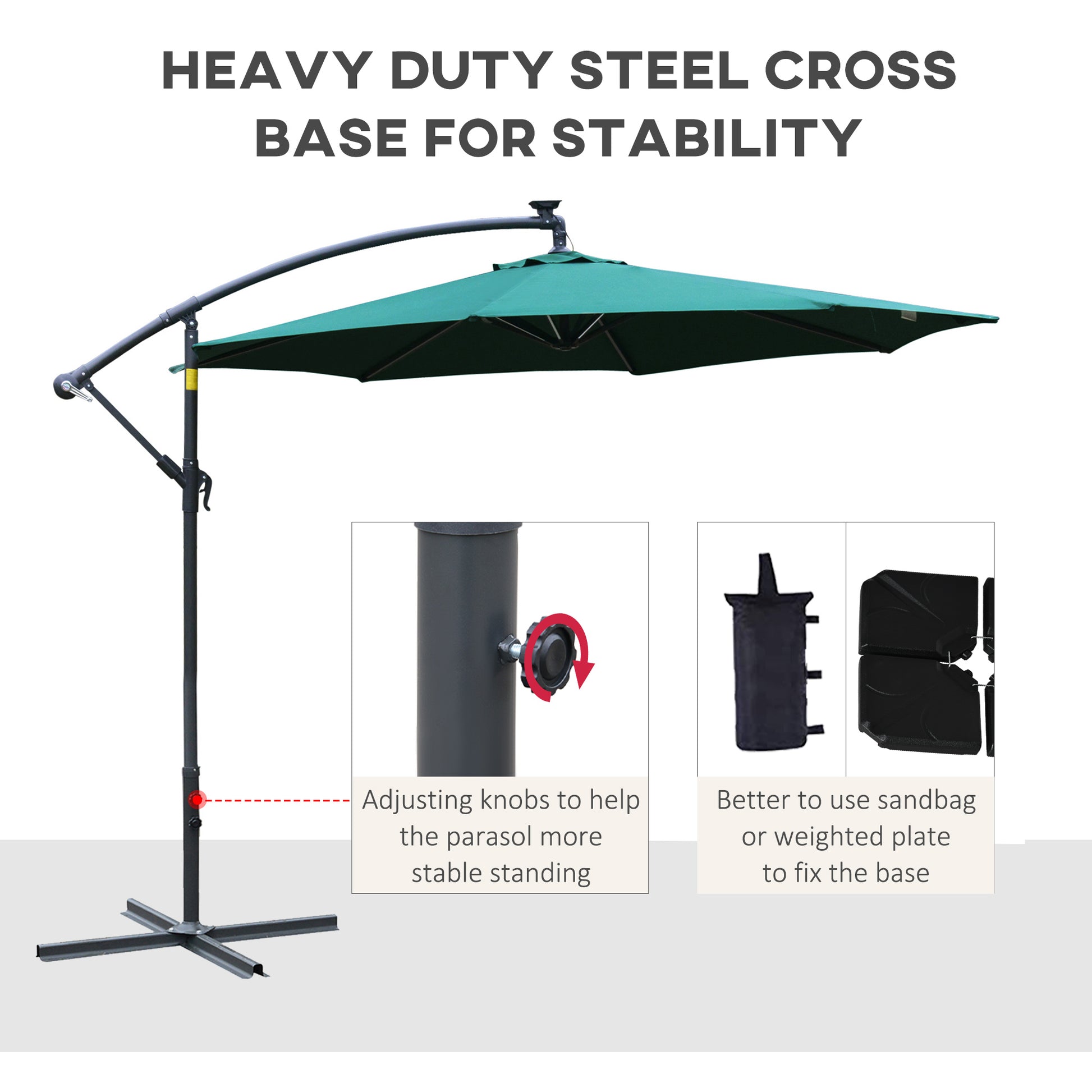 3(M) LED Patio Banana Umbrella Cantilever Parasol W/ Solar Lights Crank Handle