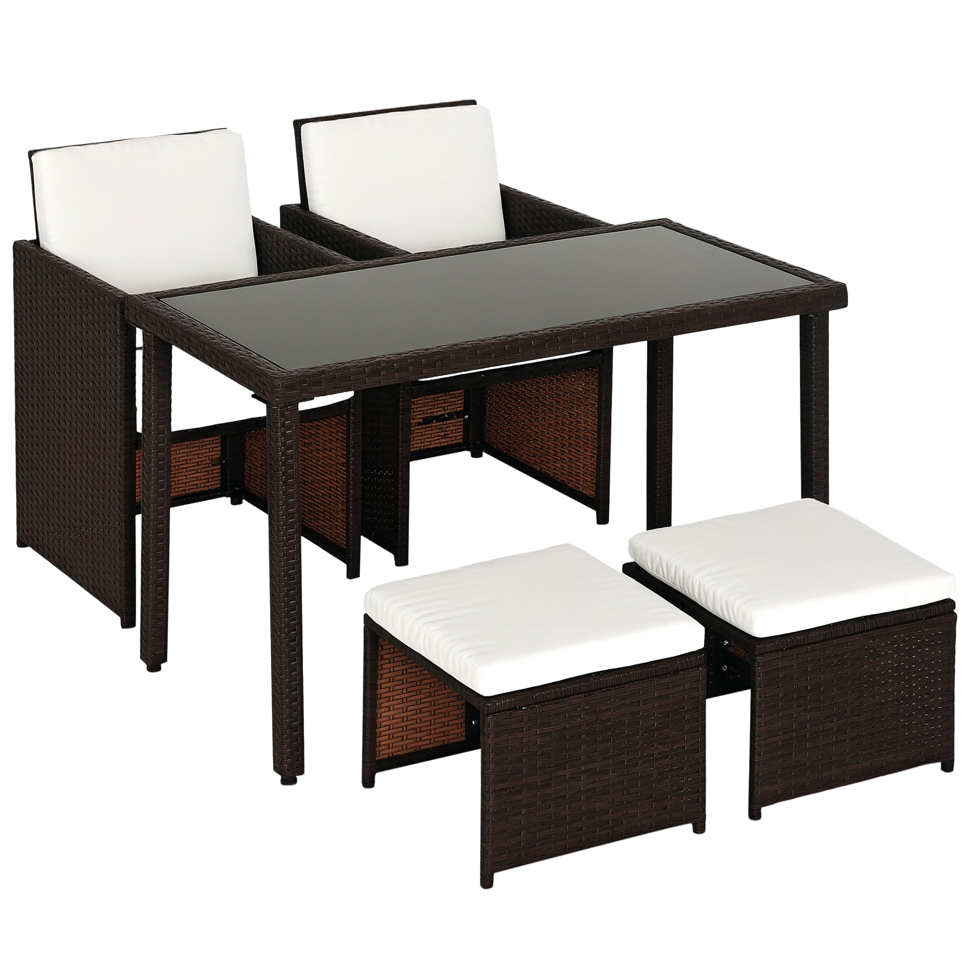 5 Pcs Rattan Garden Sofa Set Wicker Furniture Set with Cushion Footrest