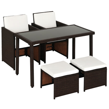 5 Pcs Rattan Garden Sofa Set Wicker Furniture Set with Cushion Footrest