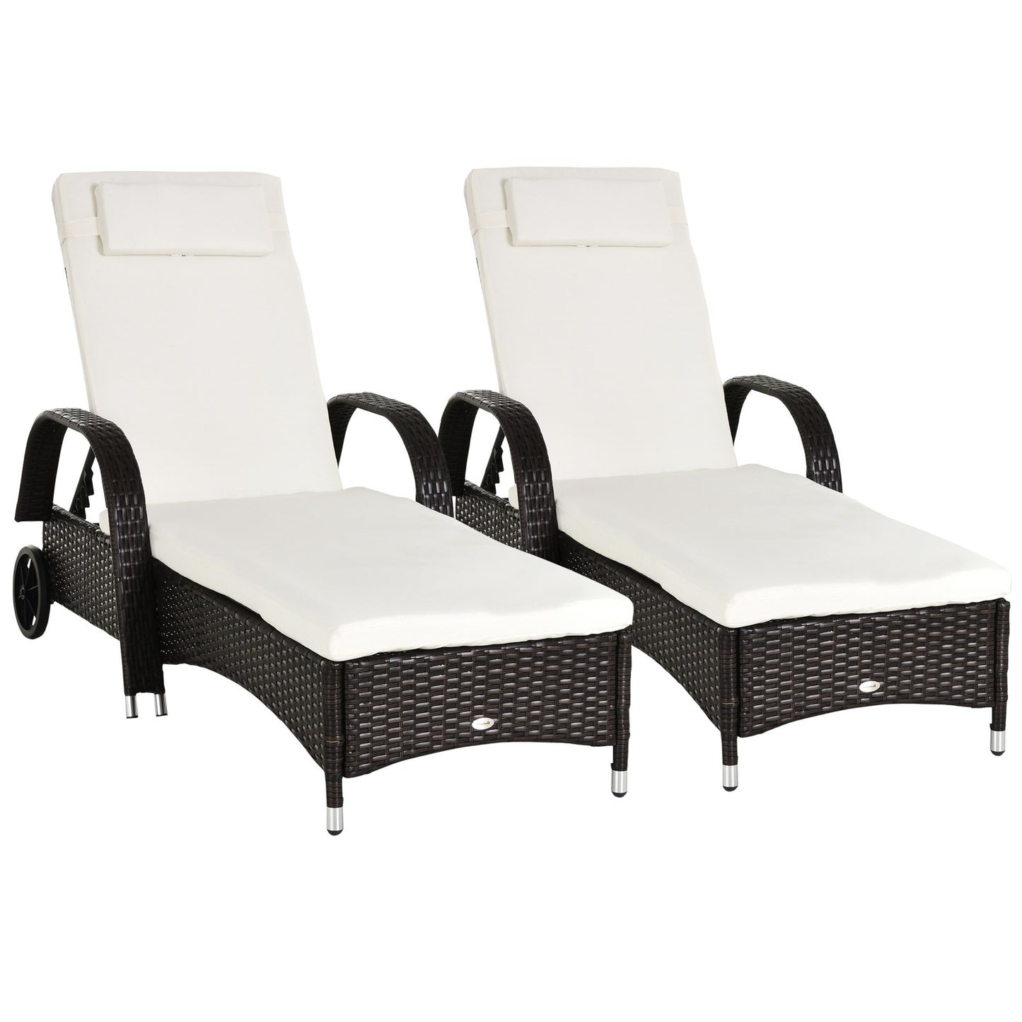 2PC Adjustable Rattan Sun Lounger Outdoor Recliner W/ Cushion Garden