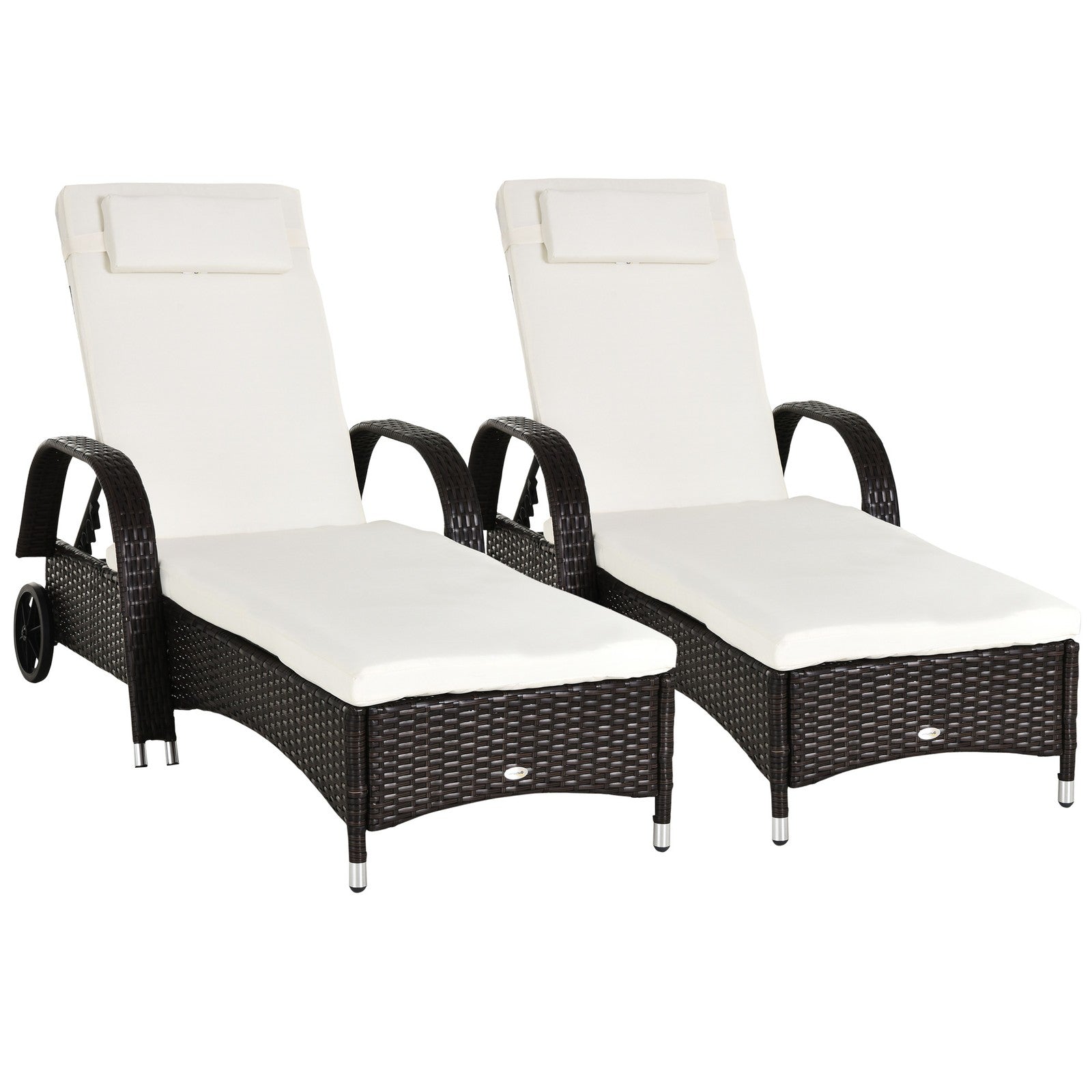 2PC Adjustable Rattan Sun Lounger Outdoor Recliner W/ Cushion Garden