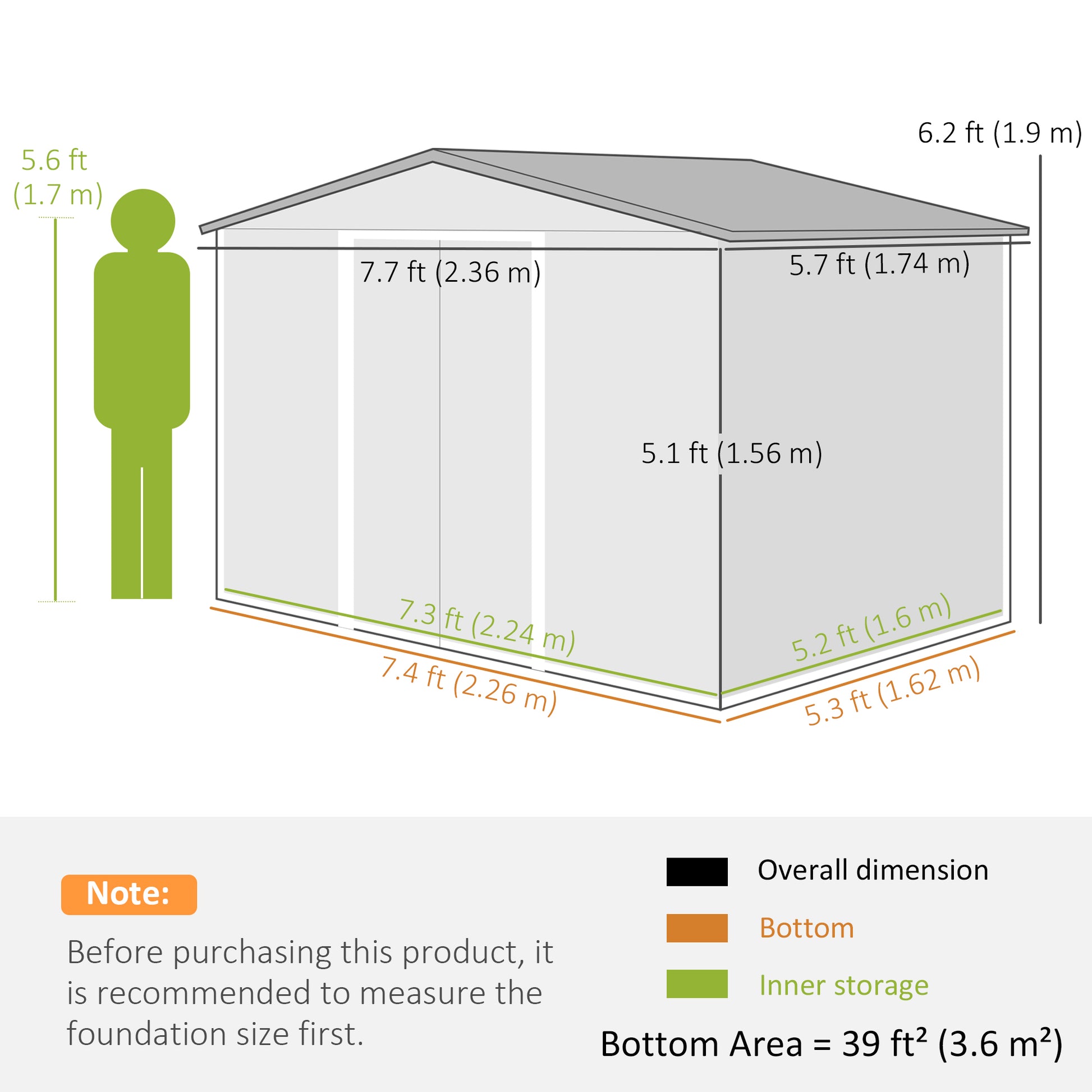 Garden Storage Shed with Ventilation Double Sliding Door Outdoor Tool Box